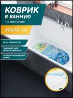 Коврик для ванной, противоскользящий Дельфины 68х38см овальный