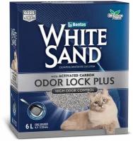 WHITE SAND ODOR LOCK PLUS наполнитель комкующийся для туалета кошек с активированным углем без запаха (6 + 6 л)