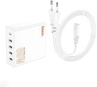 Сетевое зарядное устройство Hoco C114A High Powers Five Ports (4A+1C) Fast Charger PD65W + Сетевой кабель 1.5 м, Белый