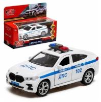 Машина металл BMW X6 полиция длина 12 см, двери, багаж, инерц, белый, кор. Технопарк в кор.2*36шт