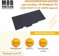 Аккумуляторная батарея для ноутбука HP EliteBook 755 (CS03-3S1P) 11.4V 46Wh OEM черный