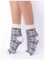 Женские носки АхТекс высокие, фантазийные, на Новый год, утепленные, размер 36-38, белый, серый