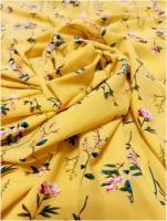 Ткань для шитья супер софт жёлтого цвета принт ниагара цветы 100*150 см