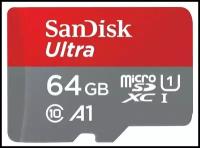 Карта памяти SanDisk microSDXC 64 ГБ Class 10, V10, A1, UHS-I, R 120 МБ/с, 1 шт., красный/серый