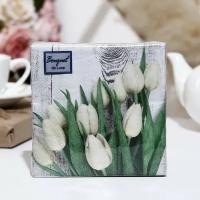 Салфетки бумажные 24*24см 3сл 25шт белые тюльпаны Bouquet de Luxe