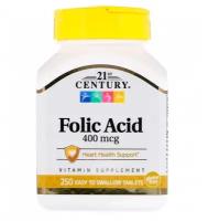 21st Century, Folic Acid, Фолиевая кислота 400 мкг, 250 табл