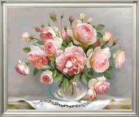 Картина на холсте, "Розы в стеклянной вазочке", 50х60 см, художник - Бузин Игорь. Холст на деревянном подрамнике, оформлена в багет, Арт. БИ-х1
