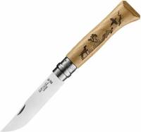 Нож Opinel 8 из нержавеющей стали с гравировкой "Собака" и рукоятью из дуба