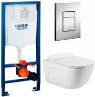 Инсталляция Grohe Rapid SL 38772001 + унитаз Meer MR-2106 безободковый с сиденьем