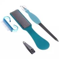 Набор для педикюра в чехле 4шт «Manicure set», цвет микс, (терка, пилка, щетка, кусачки), 22*6см