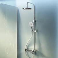 Душевая система с тропическим душем AM.PM X-Joy F0785A700 хром, смеситель для ванны с полкой и нишей, душевой комплект, телескопическая штанга, прогрессивный картридж AM. PM Soft Motion 35 мм