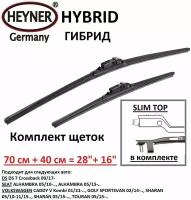 Комплект щёток стеклоочистителя HEYNER HYBRID 2 шт, 70 см и 40 см ( 700 мм + 400 мм ) + адаптер SLIM TOP 2 шт
