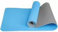 Мат для йоги двухцветный, TPE, 183х61х0,6 см, Голубой-Серый