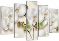 Модульная картина для интерьера на натуральном холсте на стену "Белые орхидеи / Цветы" 80х140см М2750
