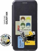 Чехол-книжка на Samsung Galaxy A04, Самсунг А04 с 3D принтом "Beatles Stickers" черный