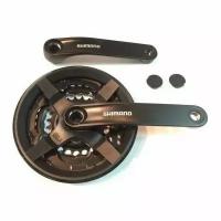 Система шатунов SHIMANO TY301, 3x7/8ск, 170мм, SQR (квадрат JIS), 48/38/28T, с защитой, черный, б/уп