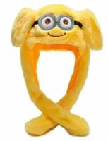 Шапка с подвижными ушками светящаяся Миньон желтый / Карнавальная шапочка с двигающими ушками