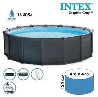 Каркасный бассейн Intex 478 х 124 см Graphite Gray Panel Pool + песочный фильтрующий насос