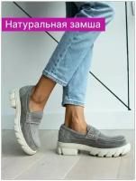 Лоферы женские натуральная кожа туфли кожаные, Reversal, 85305-25R/Серый-(Бежевый)-39