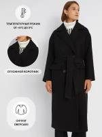Длинное пальто оверсайз силуэта без утеплителя на пуговицах с поясом, цвет Черный, размер L 023335857024