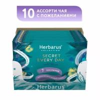 Чайное Ассорти Herbarus, 10 Подарочных конвертов с пожеланиями в коробке, 70 пакетиков