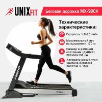 Беговая дорожка UNIX Fit MX-990X мощность 4.0 л.с., до 170 кг, беговое полотно 148 x 58 см, 10 динамических эластомеров, 2 амортизатора