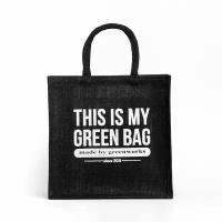 ARM-6008 Джутовая сумка 30х30х18см "This is my green bag", цвет-черный