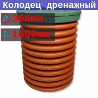 Колодец дренажный смотровой 368/315, высота 1,5 м, без отверстий, с приварным дном и полимерной крышкой