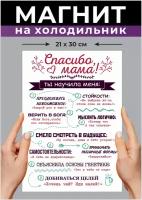 Магнит на холодильник А4 Спасибо мама. Слова благодарности маме по любому поводу и без него. не знаю что подарить маме