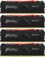 Оперативная память для компьютера 64Gb (4x8Gb) PC4-21300 2666MHz DDR4 DIMM CL16 Kingston FURY Beast RGB (KF426C16BB1AK4/64)