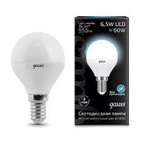 Лампа светодиодная gauss, LED Globe 6,5W Е14 4100K E14, G45, 6.5Вт, 4100К