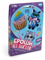 Вышивка бисером "Котик с кексиком", брошь