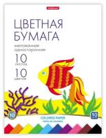 Бумага цветная односторонняя А4, 10 листов, 10 цветов ErichKrause, мелованная, на склейке, плотность 80 г/м2