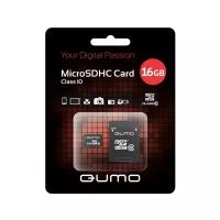 Карта памяти Qumo microSDHC 16 ГБ Class 10, V10, A1, UHS-I U1, адаптер на SD, 1 шт., черный