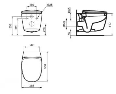 Чаша унитаза подвесная Ideal STANDARD Dea Aquablade T348701 с горизонтальным выпуском