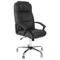 Кресло для руководителя хром/кожзам BERGAMO черный (36-6)