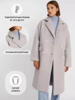 Длинное пальто оверсайз силуэта из ткани букле без утеплителя на пуговицах, цвет Светло-серый, размер S