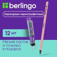 Карандаши простые чернографитные Berlingo Instinct ТМ/HB для рисования графики, скетчинга и черчения, трехгранные, набор 12 шт