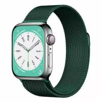 Ремешок миланcкий из нержавеющей стали Milanese Loop для Apple Watch 42/44/45/49 мм, на магните, темно-зеленый (13)