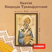 Икона освященная "Святой Спиридон Тримифунтский" на МДФ 6х9 Духовный Наставник