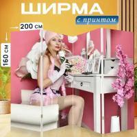 Ширма перегородка с принтом "Будуар, спальня, мебель" на холсте - 200x160 см. для зонирования, раскладная