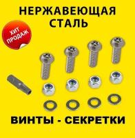 Винты секретные (4 шт.) с битой, болт антивандальный звезда Torx М6х10 крепление номерного знака гос номера авто