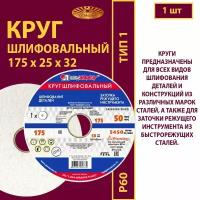 Круг шлифовальный 175 х 25 х 32 25А 60(L-K) 6 V 50м/с (1 шт)