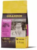 Grandin Sterilized Grain free Корм сухой для стерилизованных кошек, с курицей, 1,5 кг