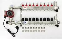 Комплект для водяного теплого пола с насосом до 150 кв/м Коллектор 9 контуров, евроконус 3/4'х16(2.0) VALFEX